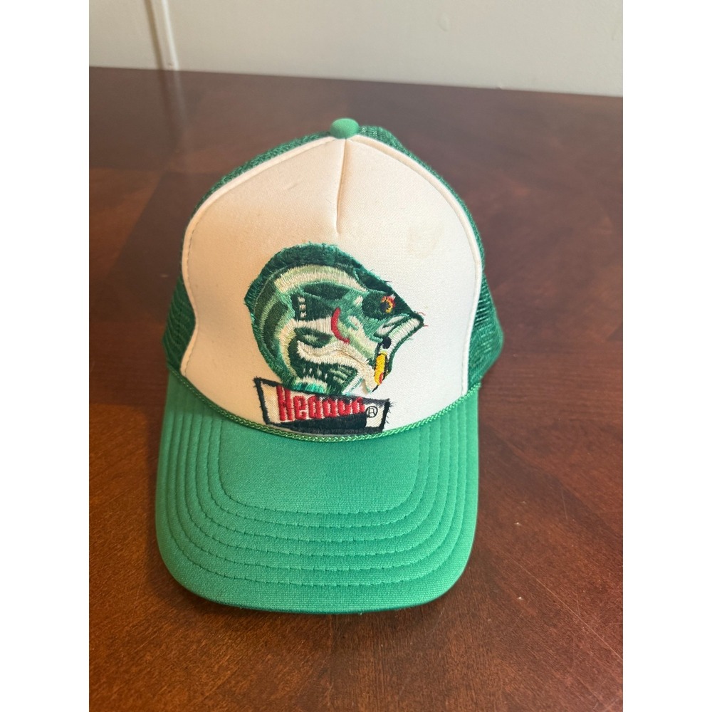 Vintage 80s 90s‎ Hedden Fishing Trucker Hat Bass Embroidered Patch Cap Green